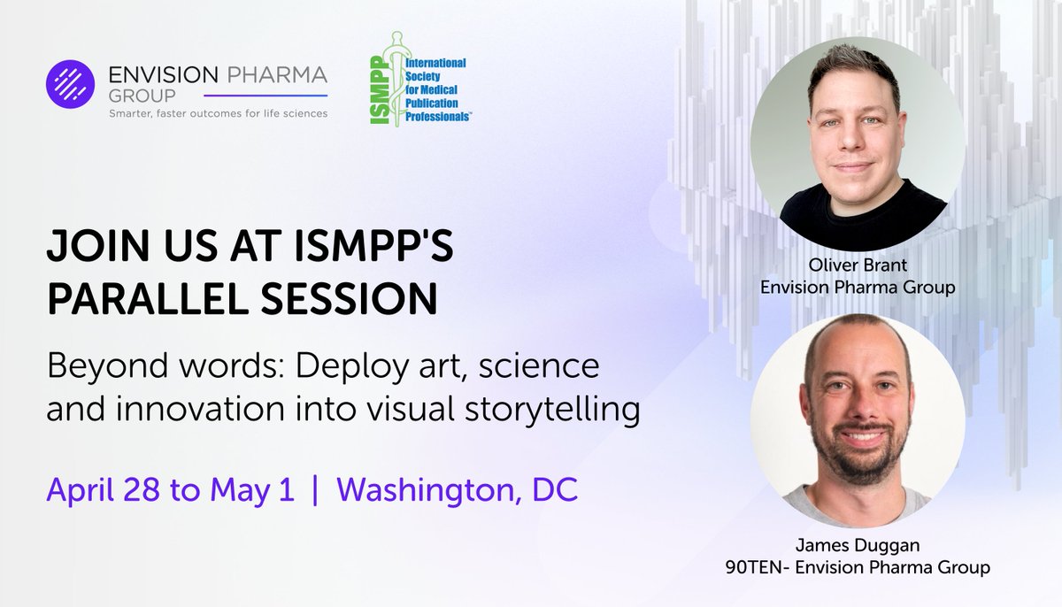 Join us at #ISMPPAnnual2024 for an innovative parallel session, where James Duggan (90TEN – an Envision Company), Oliver Brant (Envision), and guest experts will fuse behavioral science and visual storytelling to bring medical communications to life. 
#MedPubs #MedComms #BioTech
