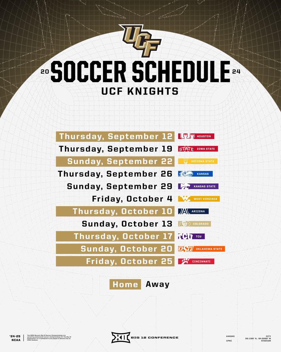 2024 #Big12SOC Schedule ⚽️ ✅ UCF Knights | @UCF_WSoccer