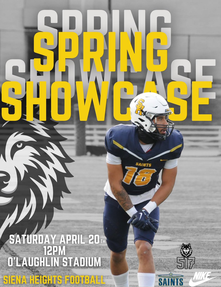 It’s Spring game Week!💫 Come support your Saints as they cap off Spring Ball by going head to head! 📆: Saturday, April 20th ⏰: Game start: 12 pm 🏟: O’Laughlin Stadium #ONE💛💙 #JoinTheHunt🐺#FearTheHalo💫