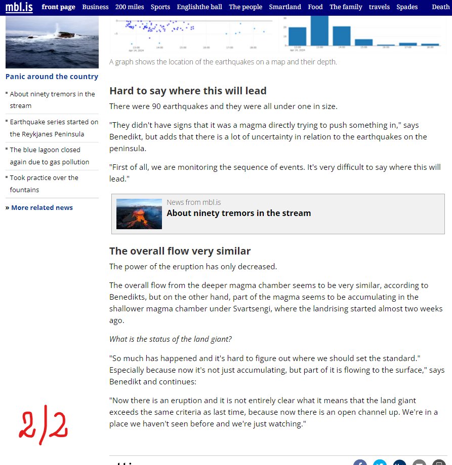 🇮🇸 🌋 Reykjanes - Svartsengi  🟧

We all know the first page - the second page is interesting.

Until now everything looked as if this eruption would 'behave in the same way' as the 'Keilir eruptions' - but now the shallower magma chamber is starting to put its own stamp ...

1/2