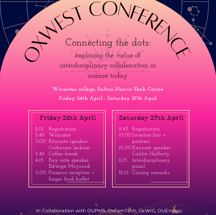 Looking forward to speaking at Oxford Women in Engineering, Science, and Technology conference next week!

A fantastic event focused on exploring the value of interdisciplinary collaboration in science. 

More information here: ox-west.org/conference.html

@NatureRecovery @ecioxford