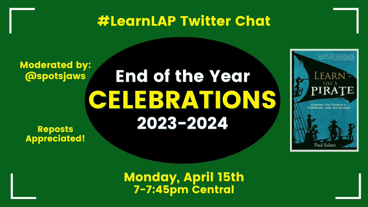 Please join @spotsjaws TONIGHT at 7pm Central for #LearnLAP! 

#msmathchat #teacheredchat #tlap #tntechchat #Aledchat #ILedchat #MexEdChat #mbedchat #resiliencechat #ieedchat #asbchat #tosachat #formativechat #education #k12 #edchat #edtech #kinderchat #mschat #elemchat #ntchat