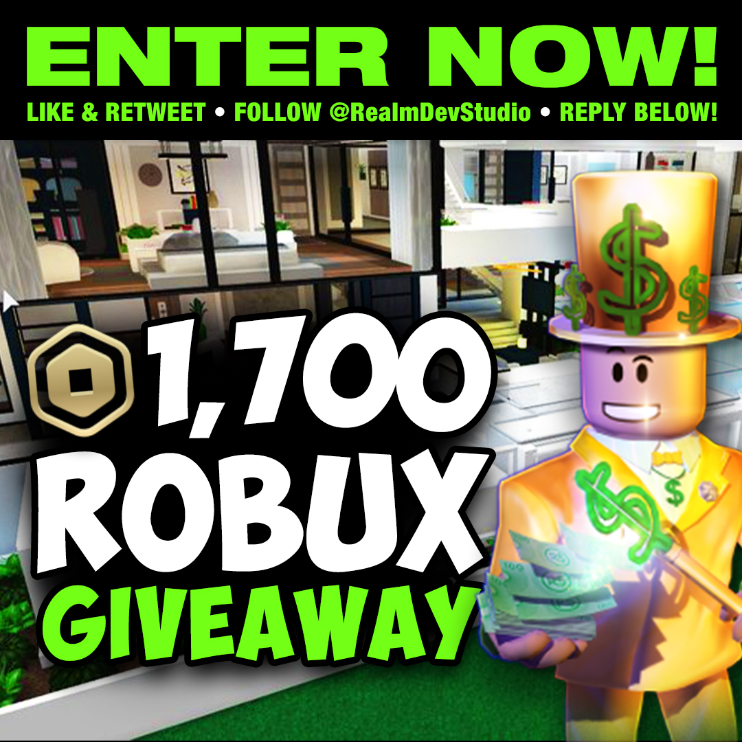 🥳1,700 ROBUX GIVEAWAY🥳 The Realm is hosting a #robuxgiveaway ! A winner will be chosen on Wednesday, April 25th! To enter, you must: 👋FOLLOW US! 👋Like & Retweet This Tweet 👋Comment When Done! #robux #robuxgw