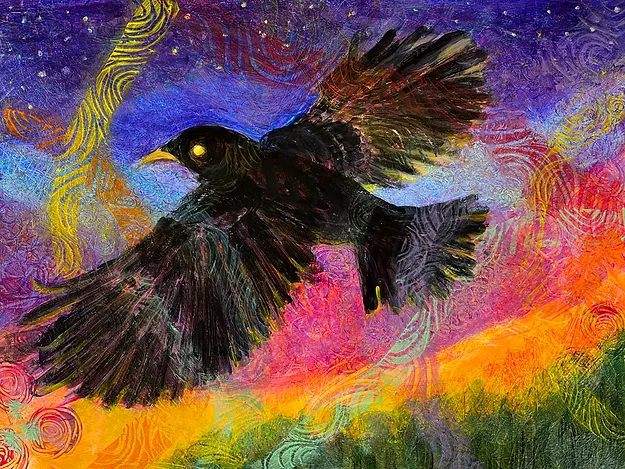 Night Crow #art #painting #ColorfulArt #bird