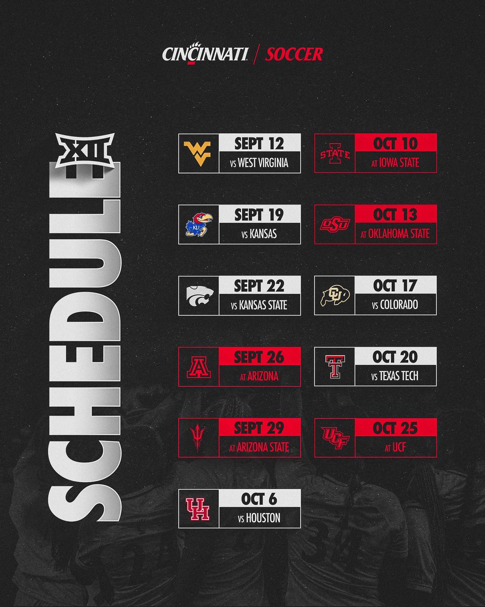Our 2024 conference slate is HERE‼️ 📝 bit.ly/3xJHEg8 #Bearcats | #WePlayFor3 | @Big12Conference