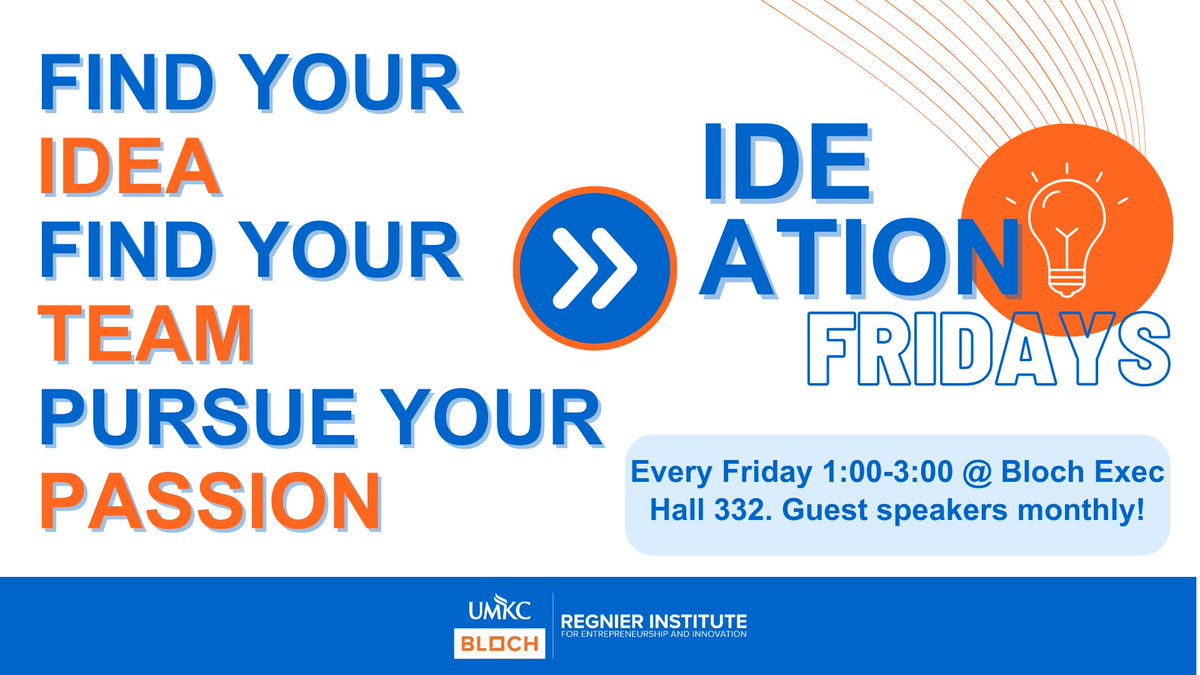 💡Weekly Reminder: Students! Join us this Friday to ideate and collaborate about your ideas and ventures.
➡️Every Friday, 1PM-3PM, BEH 332. We hope to see you there!
<a href="/UMKCBloch/">UMKC Bloch School</a>