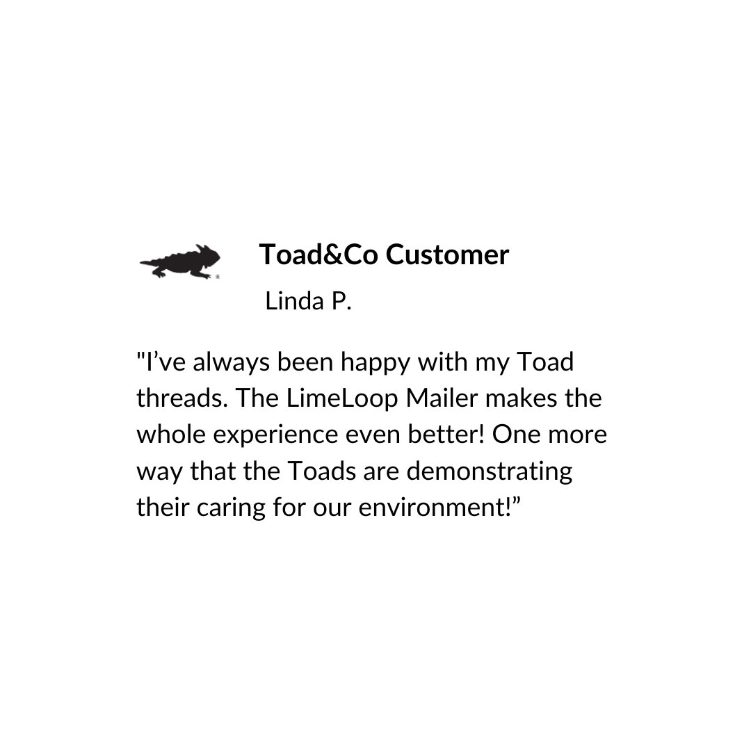 thelimeloop's tweet image. Our partner, Toad&amp;amp;Co, has embraced sustainability by offering the LimeLoop Reusable Mailer as an eco-friendly shipping option. Hear from Toad&amp;amp;Co customers about their firsthand experiences with the LimeLoop Mailer. #LimeLoop #ToadAndCo #SustainableShipping