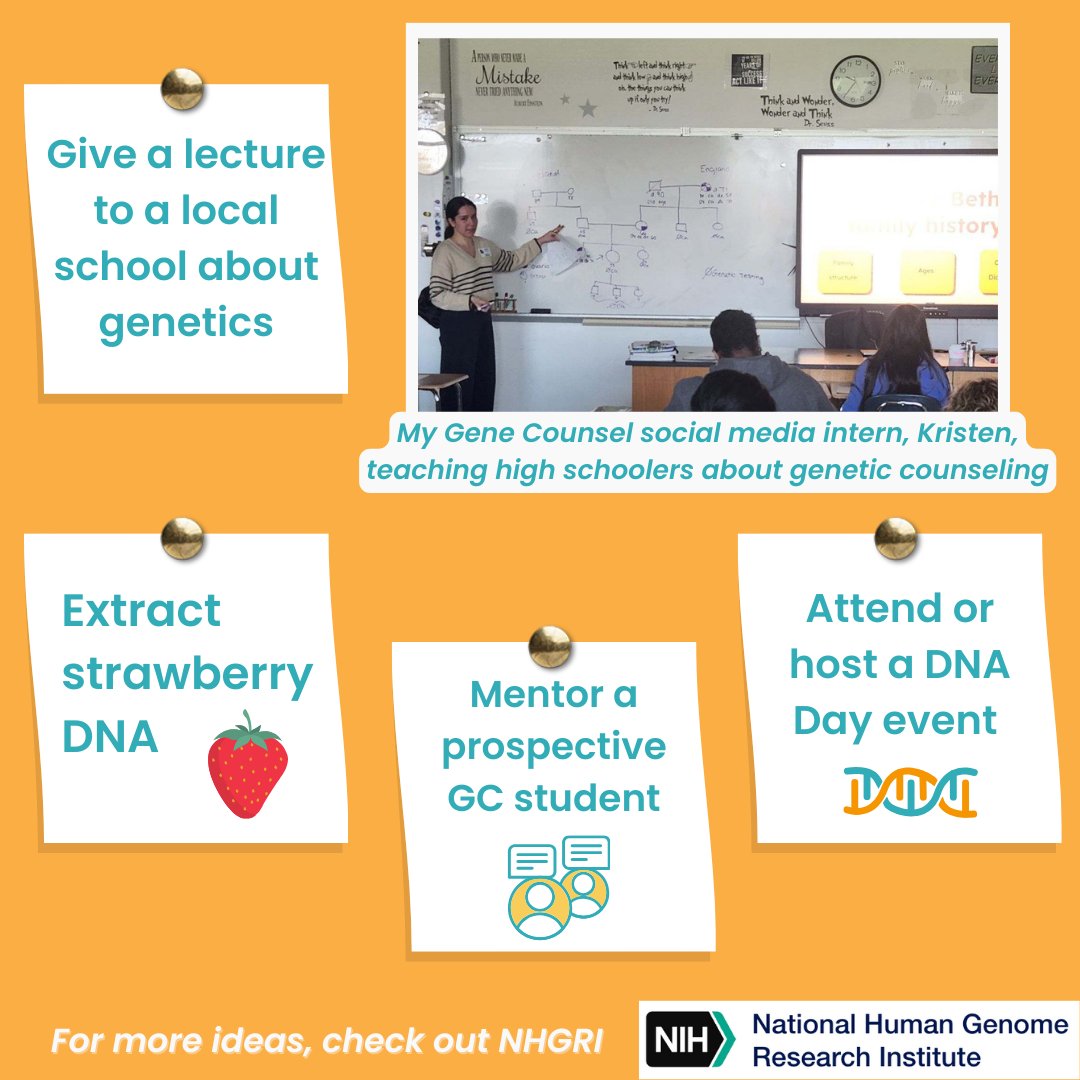 #NationalDNADay on April 25th is approaching! Use this opportunity to spread awareness about #genetics and #genomics. Visit @genome_gov using the link below for inspiration ⬇️ hubs.li/Q02sGGSs0 #GeneChat #PrecisionMedicine