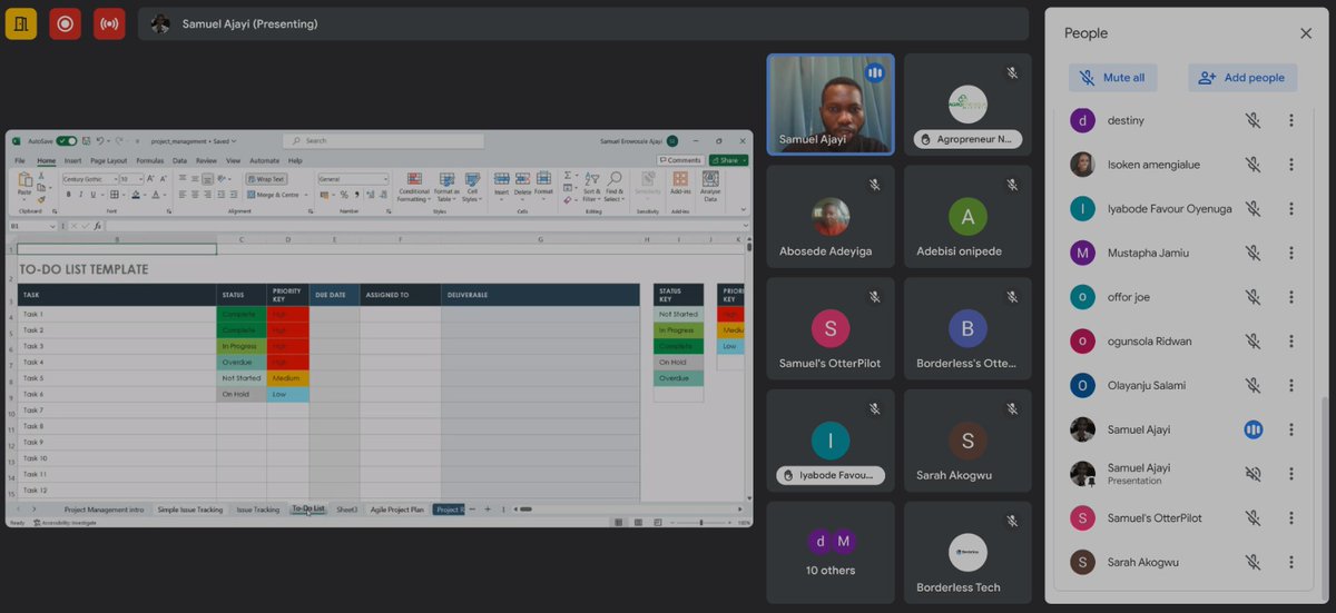 It was a great time yesterday evening as we applied Advance Excel to solve different Project management needs. 

We cant over emphasis the need for Issue tracker template, Project schedule, project dashboard and several other when around the Project management space.

Great one!