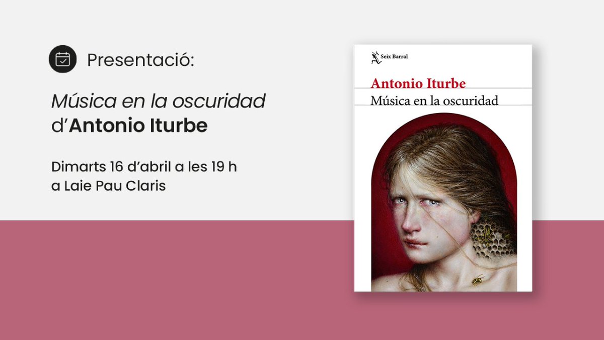 💡Recordeu: demà dimarts 16/04 presentació a #LaiePauClaris.

 📖 Antonio Iturbe presenta 'Música en la oscuridad' (@Seix_Barral) en conversa amb Víctor Amela.

👉 laie.es/ca/agenda/pres…

#AgendaLaie #LaieLlibreriaCafè #MúsicaEnLaOscuridad