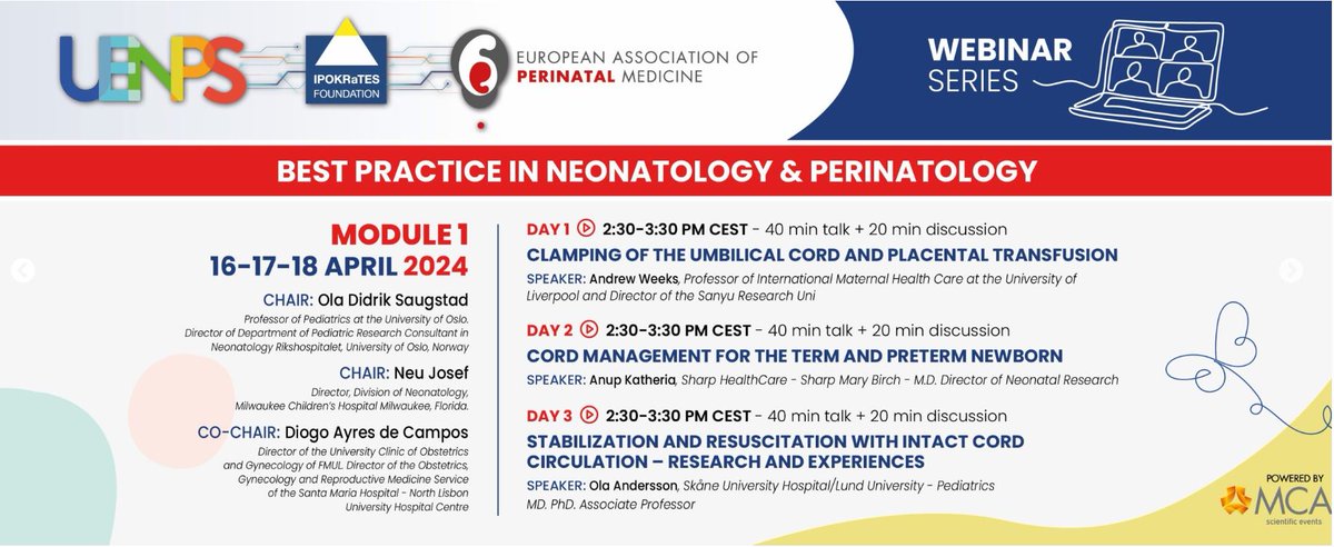 Looking forward to the free webinar tomorrow afternoon on cord clamping organised by UENPS uenps.eu Do sign up and join the discussion about how best to optimise cord care at birth... @LiverpoolWomens @LivUni @cordclamping @olamedmac @leliaduley @NIHRresearch