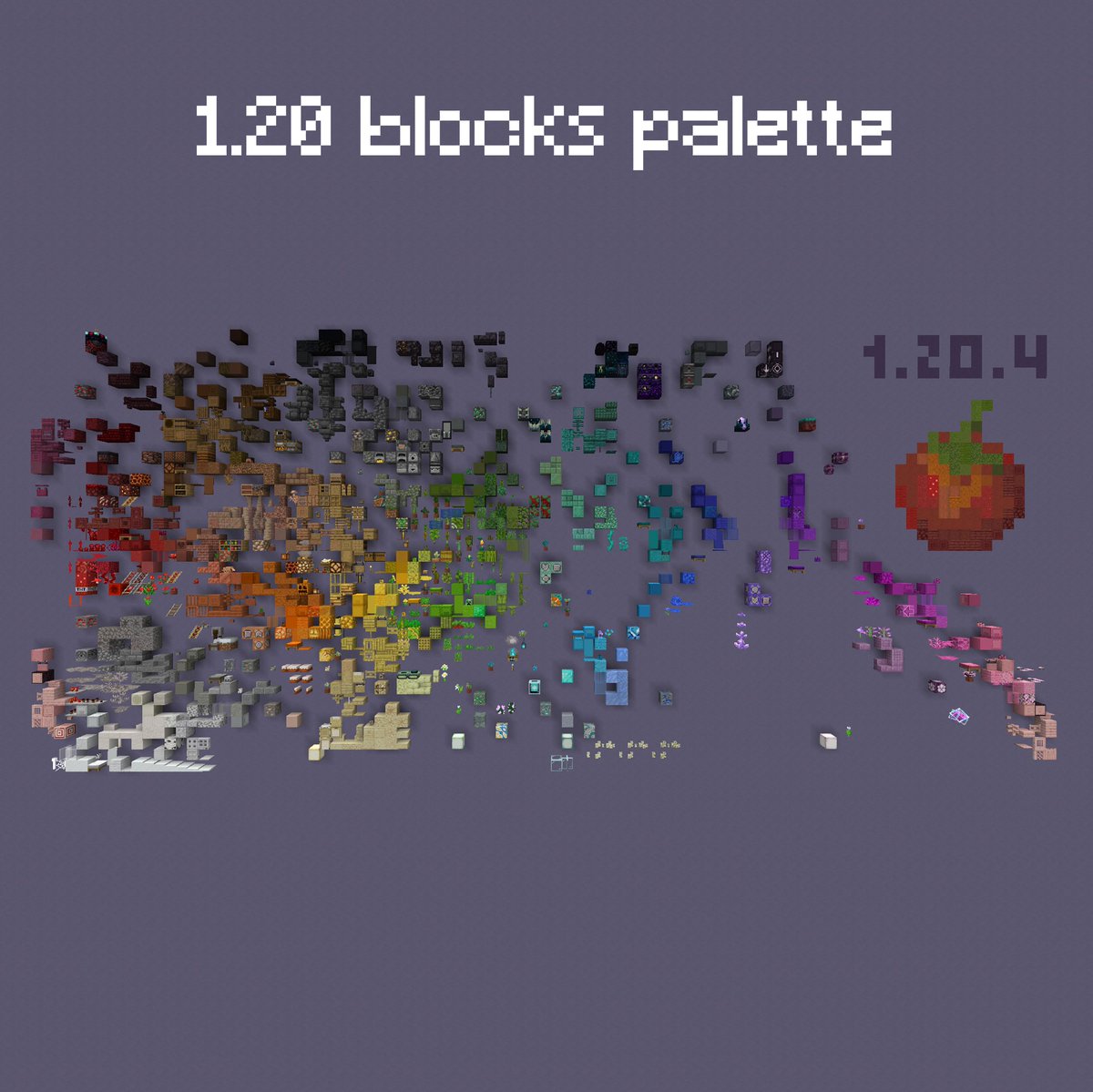 potagermc's tweet photo. 1.20.4 color palette of (almost) every placable blocks in the game

We hope we will improve it for the 1.21 update ! 
More details about the palette on our discord

#minecraft #minecraftpalette #minecraftbuild #buildcolor #minecraftgradient #colorpalette https://t.co/mo8aHvANzX