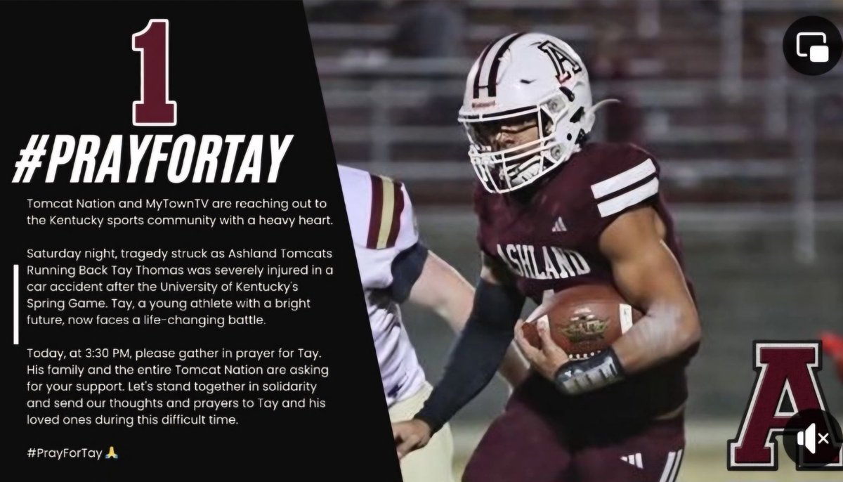 Devastating news out of Ashland involving Tay Thomas.  So sad.  #PrayforTay