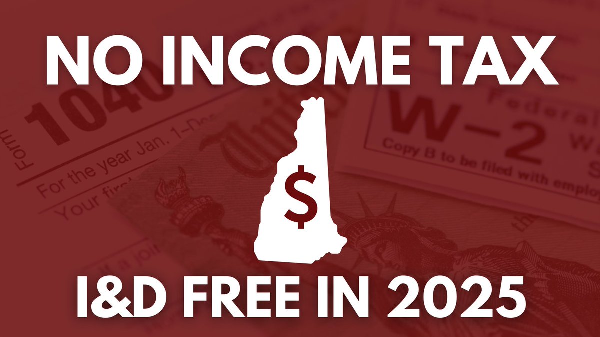 It's Tax Day Remember that NH is the ONLY state in the Northeast with NO INCOME TAX. Plus, thanks to Republicans standing up against extremist Democrat legislation to reinstate it, the I and D tax will be fully repealed on January 1st, making NH fully income tax free!
