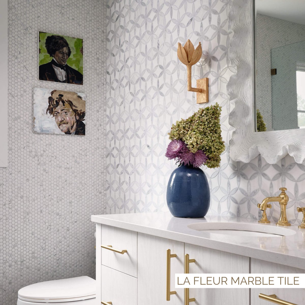 Refresh your space with La Fleur Marble Tile! Soft white and gray with a floral twist that's sure to impress without overwhelming. #BathroomTile #MarbleTile msisurfaces.com/glass-mosaics/…

📸: @danielgreenphoto