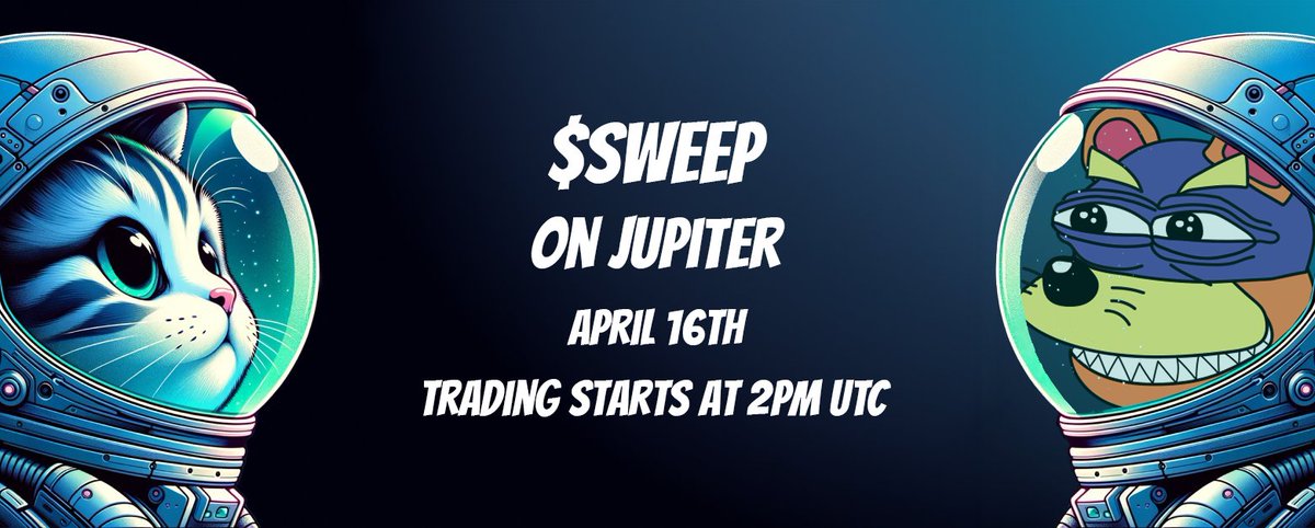SweeperOnSolana's tweet photo. $SWEEP DEX launch on Jupiter 👉 16th April at 2PM UTC! 

We're celebrating with a giveaway of $JUP worth $1000, and you're invited to join in the fun! 👇 

✅ Follow @SweeperOnSolana & @JupiterExchange 
✅ Like + RT this tweet and tag 3 friends in the comments  
✅ Join Telegram [link in bio] + Engage with community  

LFG 🚀