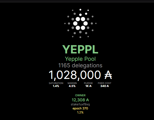 Don't know where to stake your $ADA ? It's simple. Choose YEPPL pool.pm/dc6f409d5bd30a…