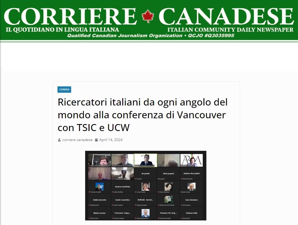Corriere Canadese/ Ricercatori italiani da ogni angolo del mondo alla conferenza di Vancouver con TSIC e UCW aise.it/rassegna-stamp… @italyinCanada @CanadainItalia @italyinvan