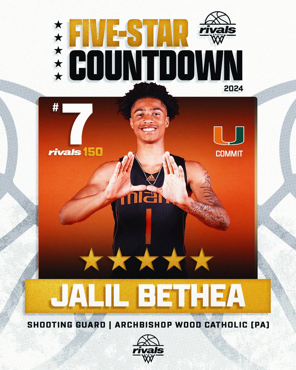 🏀2024 FINAL 5🌟 COUNTDOWN🏀 At No. 7 is Miami commit JALIL BETHEA (@JalilBethea2) “Miami fans will love Bethea because he’s a scorer through and through. His game is based on confidence, and success seems to compound for him when he gets off to a hot start. Bethea is at his