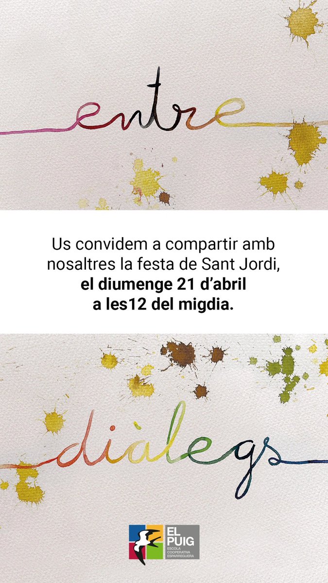EscolaElPuig's tweet photo. Us convidem a compartir amb nosaltres la festa de Sant Jordi, el diumenge 21 d’abril a les 12 del migdia. https://t.co/j8RZTyvjWT