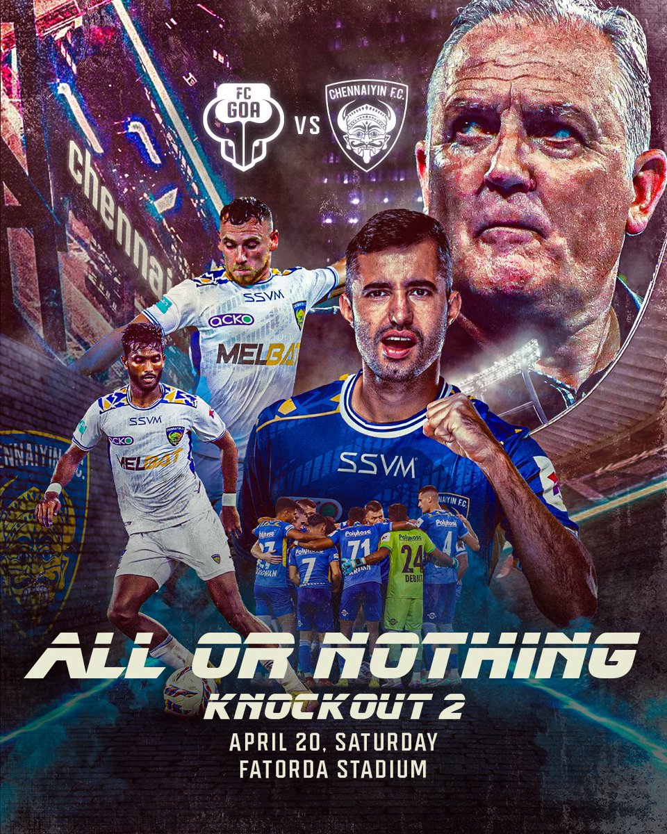 ⚔ 𝗦𝗮𝘁𝘂𝗿𝗱𝗮𝘆 𝗦𝗵𝗼𝘄𝗱𝗼𝘄𝗻 ⚔ We face the Gaurs at the Fatorda for a second time this week. But this time, there’s a semi-finals spot on the line! 👊🔥 #AllInForChennaiyin #ISL #ISL10