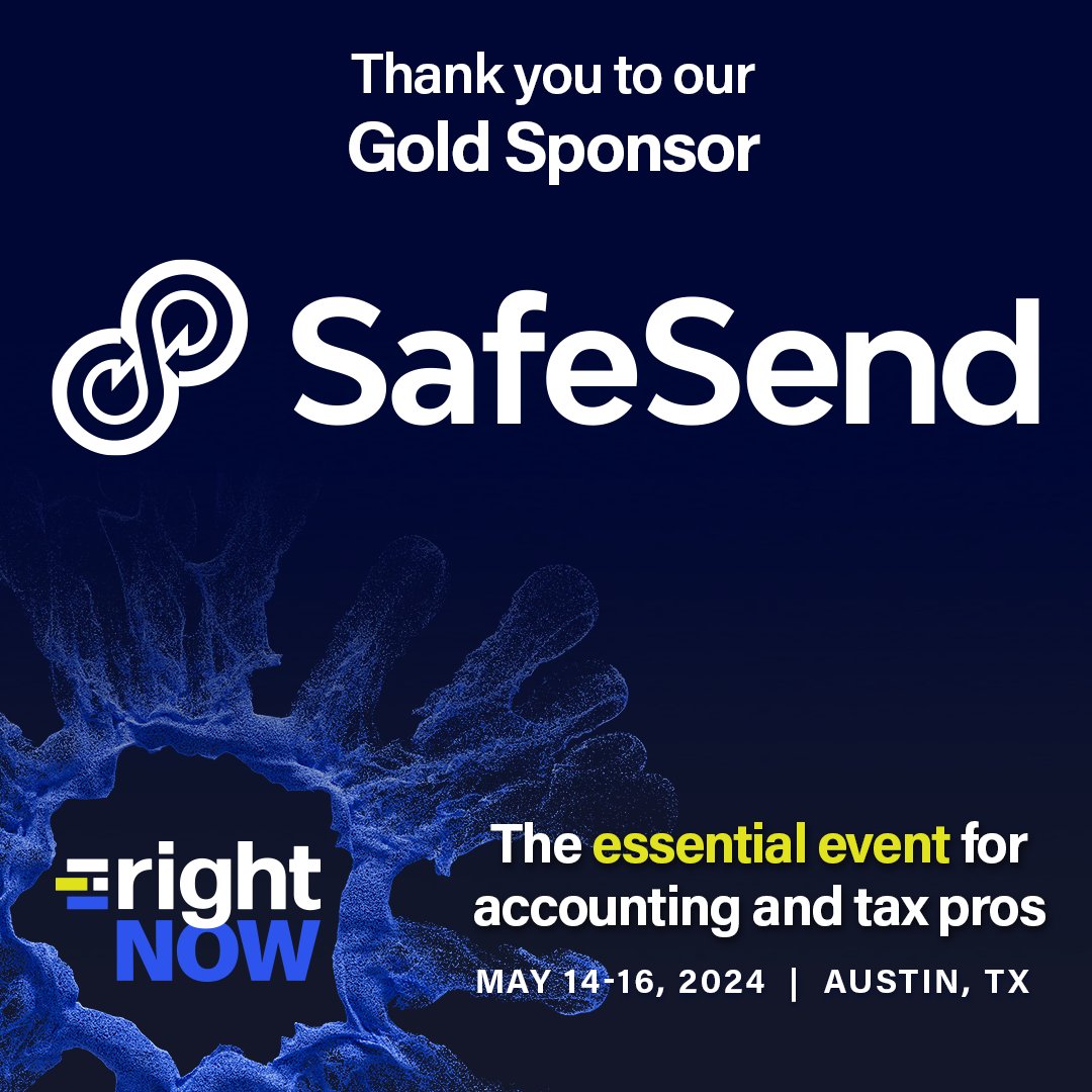 Shout out to one of our #RightNOW2024 gold sponsors @safesendreturns! 

Come meet them and several of our other sponsors at the accounting and tax pros event of the year! Register today: bit.ly/3vwGq7m 

#TaxTwitter #Accountingfirms #accounting