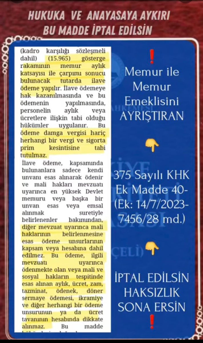 Ek madde kaldırılsın, mağduriyetimiz giderilsin. 
#MemurEmeklisininSeçimdekiGücü