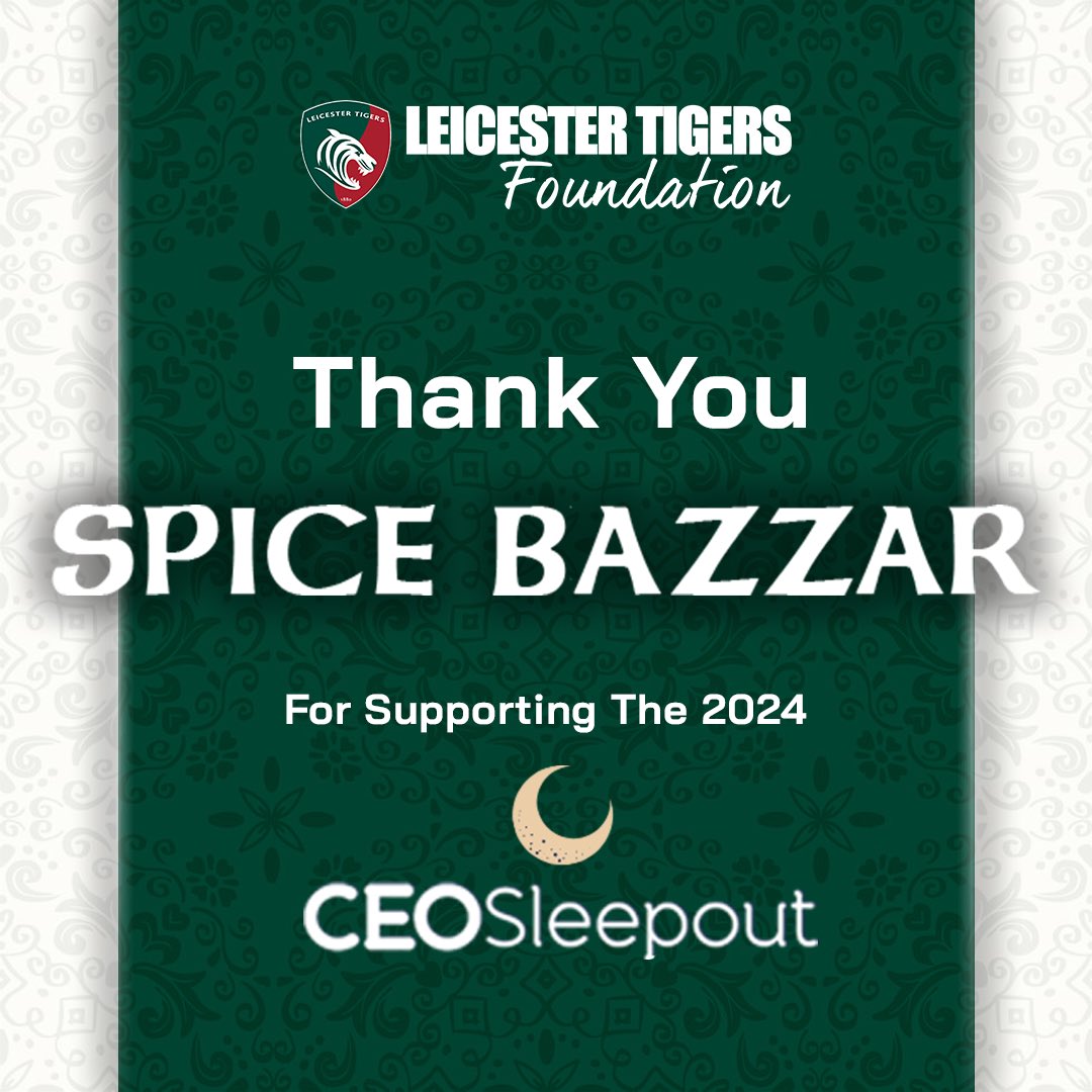 A huge thank you from the Leicester Tigers Foundation to the Spice Bazzar for their food donation to feed our business leaders as they took on the CEO Sleepout 2024 at Mattioli Woods Welford Road!