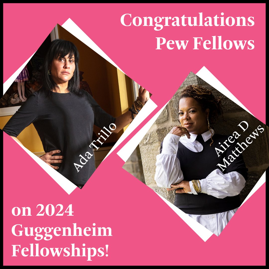 Congratulations to #PewFellows <a href="/AdaLuisaTrillo1/">Ada Trillo</a> and Airea D. Matthews (<a href="/aireadee/">Airea D. Matthews</a>) on being named 2024 <a href="/GuggFellows/">GuggenheimFoundation</a>! 🎉 gf.org/announcements/