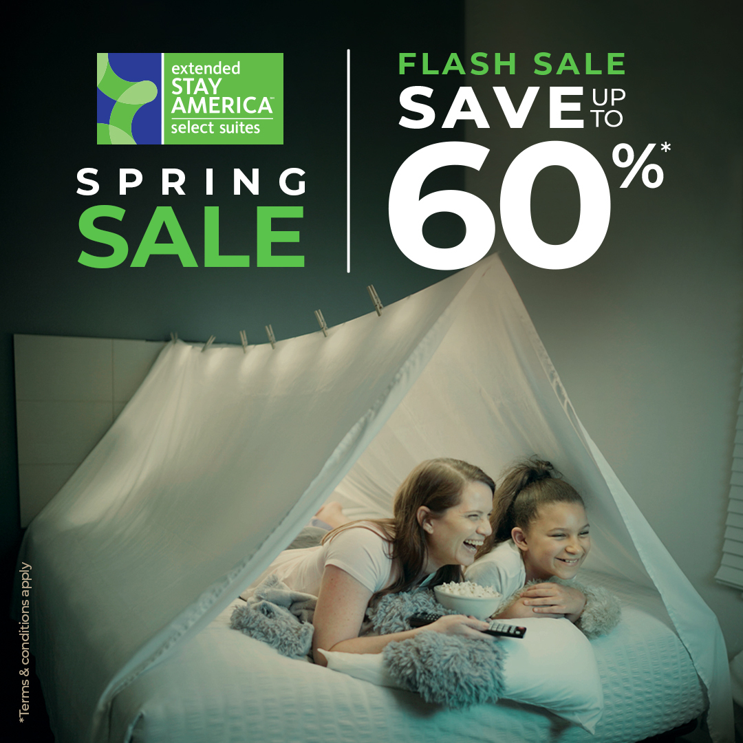 Spring into savings during our Select Suites Spring Flash Sale! Save up to 60%* at our Select Suites brand hotels for a limited time at bit.ly/4aYSCgp #springflashsale #extendedstayhotel