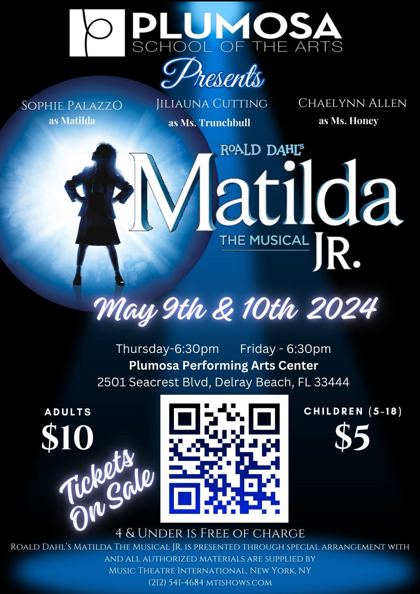 Theater Dept. Presents...wait for it...MATILDA!! Buy your tickets now for May 9th & 10th @pbcsd @southPbcsd @SDPBCChoiceCTE #theater #drama #musicaltheater #arts #school