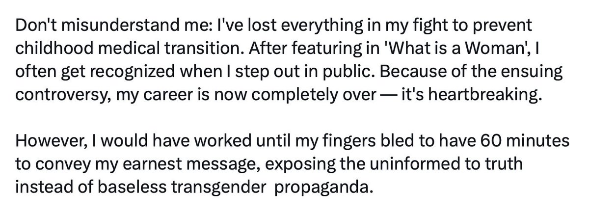 In the US, trans man Scott Newgent (@NotScottNewgent) has made it his life's mission to raise the alarm about the dangers of transitioning children. He's lost his career for speaking out. 7/13