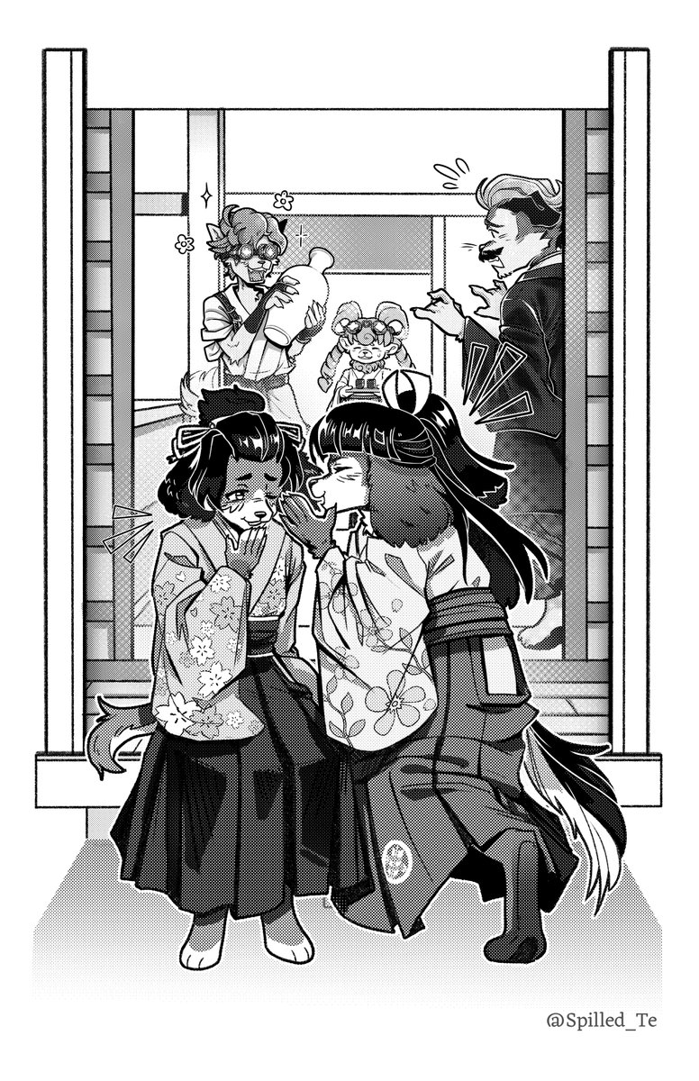 Sholmes and Iris came to visit the Mikotoba household and the girls are having a bit of gossip ~ My Piece for the @dogszine !!! 🐾 Full zine viewing free in their bio 💜 #dgs #tgaa