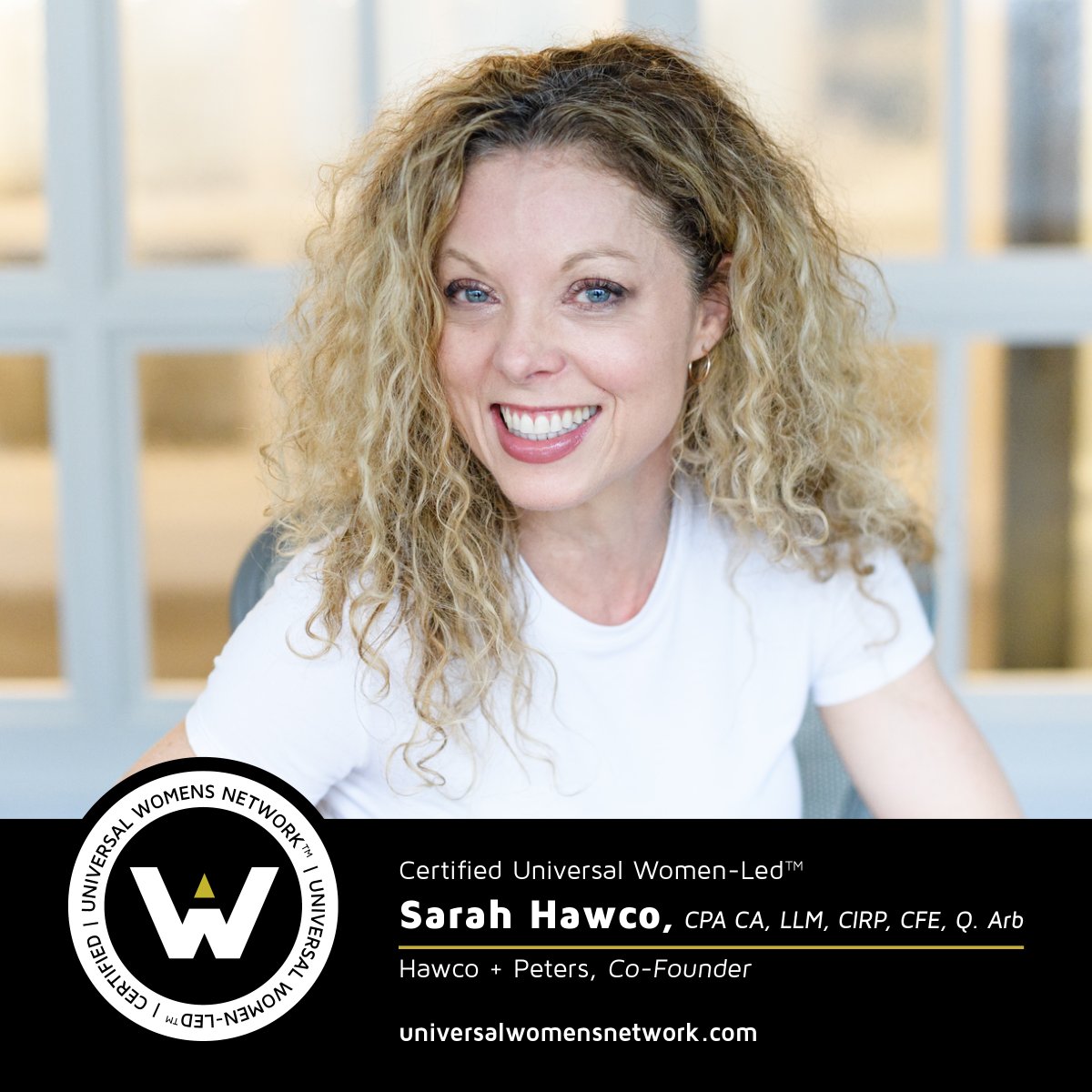 ANNOUNCEMENT? 

⭐️Universal Women-Led™ Certified⭐️ Congrats, Sarah Hawco, Co-Founder, HAWCO PETERS and ASSOCIATES LTD.  

Everyone plays a role to SupportHER. Buy from women, invest in them and champion them! 

Get Certified ➡️ bit.ly/3xwEfgm

#Womenowned #Womenled