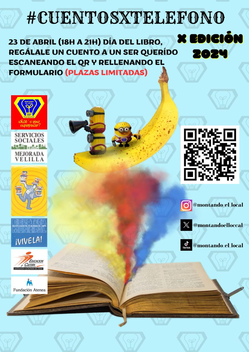 Banana importante, ya esta abierto el formulario de #cuentosxtelefono 2024
pxt.montandoellocal.com #montandoellocal
@bibliobisbal
@BiblioVallirana
@BibCalGallifa
@BibliolaGarriga
@BibliotecaLesCa
@bibliomora
@bibmartorell
@bibjoanmiro