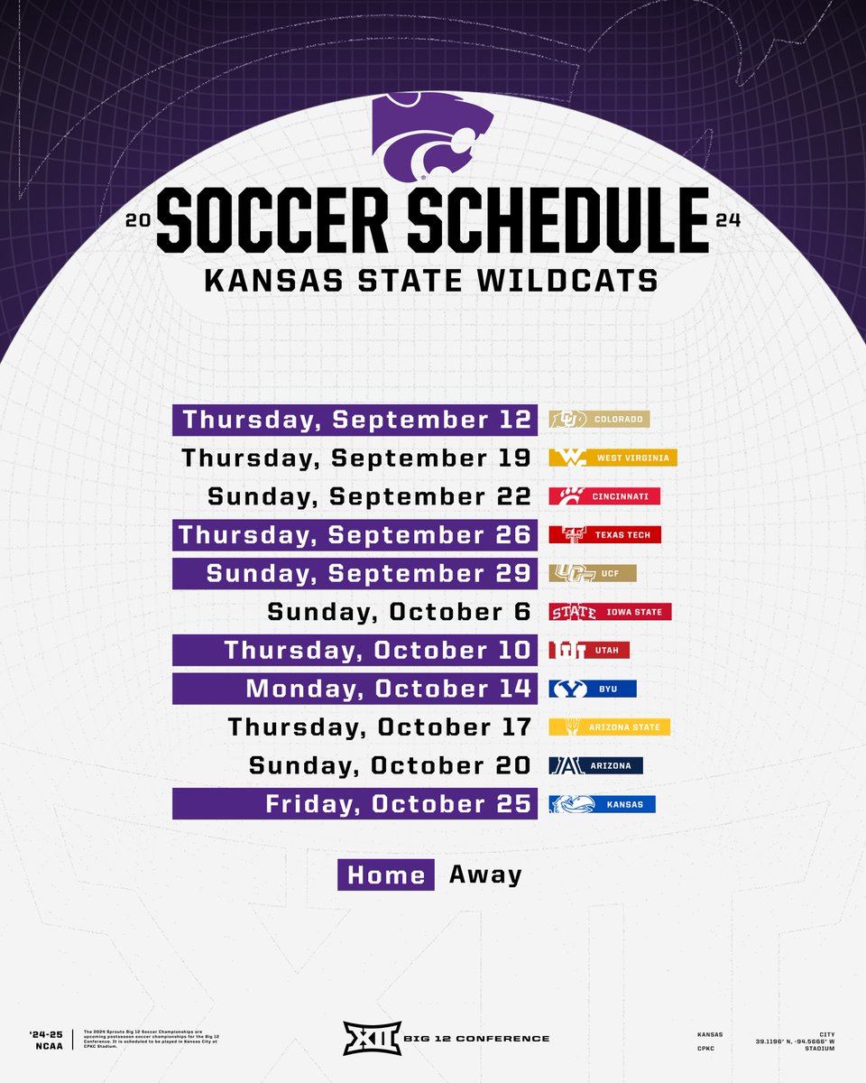 @KUWSoccer 2024 #Big12SOC Schedule ⚽️ ✅ Kansas State Wildcats | @KStateSOC