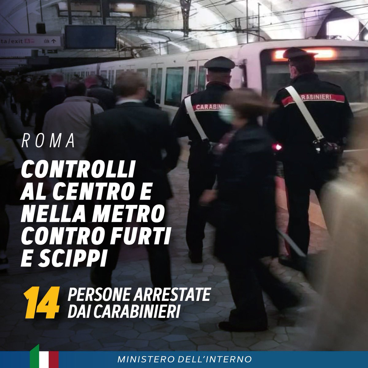 Prosegue nella Capitale l'azione di contrasto ai reati predatori. Nel corso di un'operazione dei @_Carabinieri_, condotta nel centro storico e nelle principali stazioni della metropolitana, sono state arrestate 14 persone coinvolte in furti e scippi a danno di cittadini e…