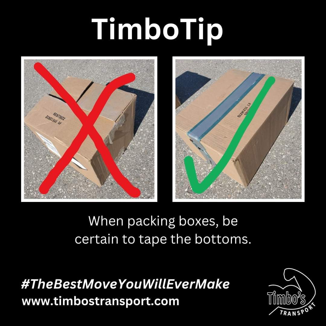 TimbosTransport's tweet photo. When packing boxes, be certain to tape the bottoms. The little bit of extra time and expense is well worth it!
#TimboTip #packing #packingtips #movingtips #moving #movingboxes #thebestmoveyouwillevermake #TimbosTransport https://t.co/fVVngZpDON