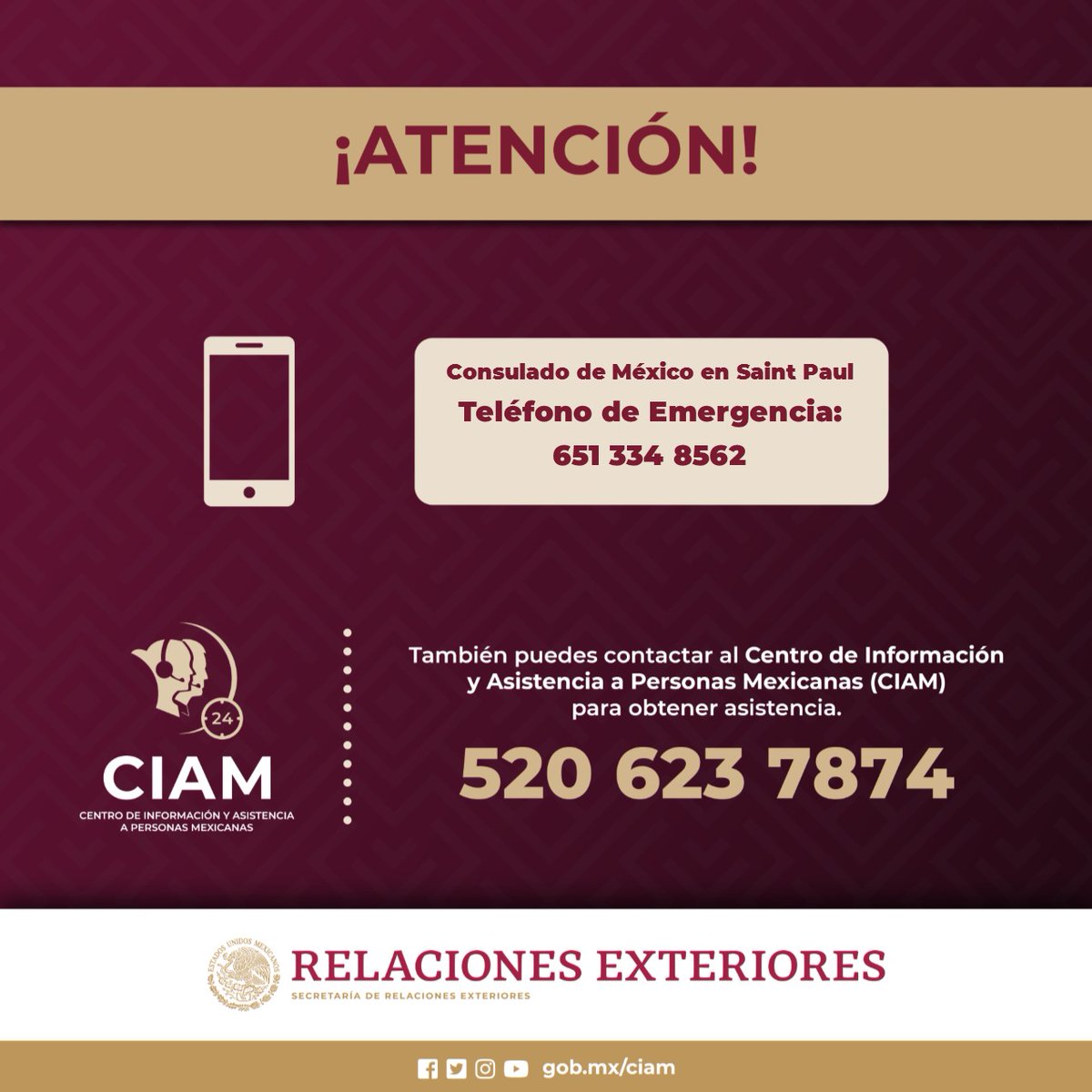 Recuerda que puedes llamar al número de emergencias de @ConsulMexStPaul para localizar a un familiar detenido u hospitalizado, solicitar orientación por violaciones a tus derechos o pedir apoyo si te encuentras en situación de vulnerabilidad.
#ProtecciónConsular