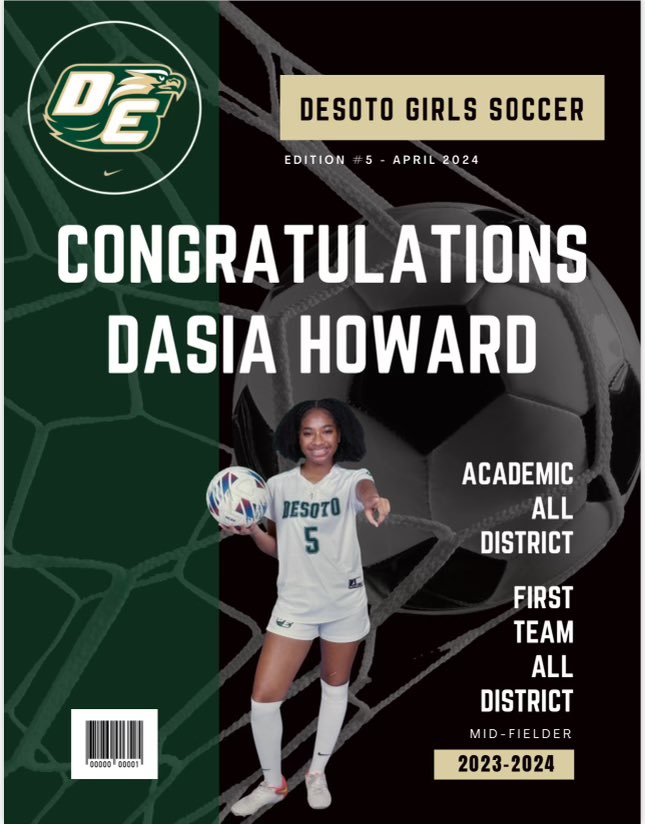 DeSoto_GSoccer's tweet photo. Congratulations @DasiaHoward4 
First Team All District ⚽️
Academic All District 📚 https://t.co/vddn55AvVH