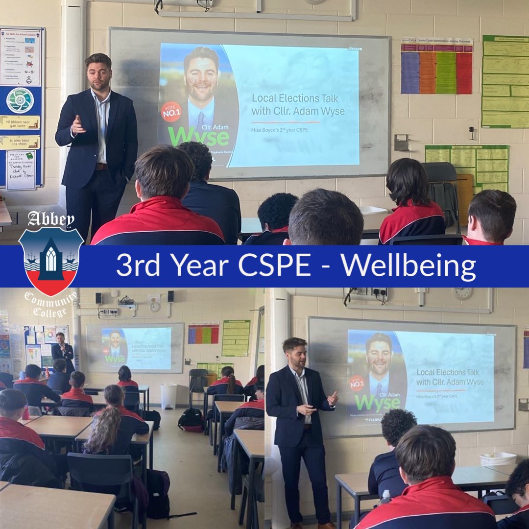 As part of their lesson on the local and European elections, Cllr. Adam Wyse visited 3rd year Kilcooley. The students gained a great insight into the duties of local politicians and enjoyed posing challenging questions. @KCETB_Schools @Oide_CSPE @OidePPWellbeing