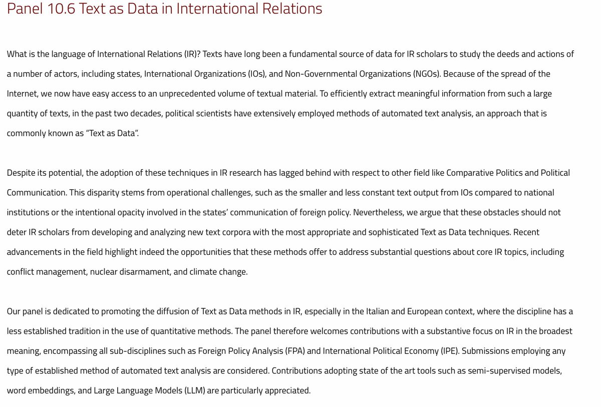 ValerioVignoli's tweet image. Working on International Relations using #textasdata? This is a great opportunity to present your work! @andrea_knpp and me will chair a panel on this topic at the 2024 @sisp__ conference (Trieste, 12-14 September). Deadline for the abstract submission: May 15!