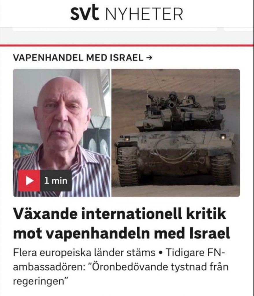 Strax efter att Israel utsatts för ett av de största missilangreppen i modern tid lyfter @svtnyheter fram den geriatriske Israelhataren och tillika Putinapologeten Pierre Schori med en drapa mot den svenska regeringen trots att Sverige inte bedriver vapenexport till Israel.