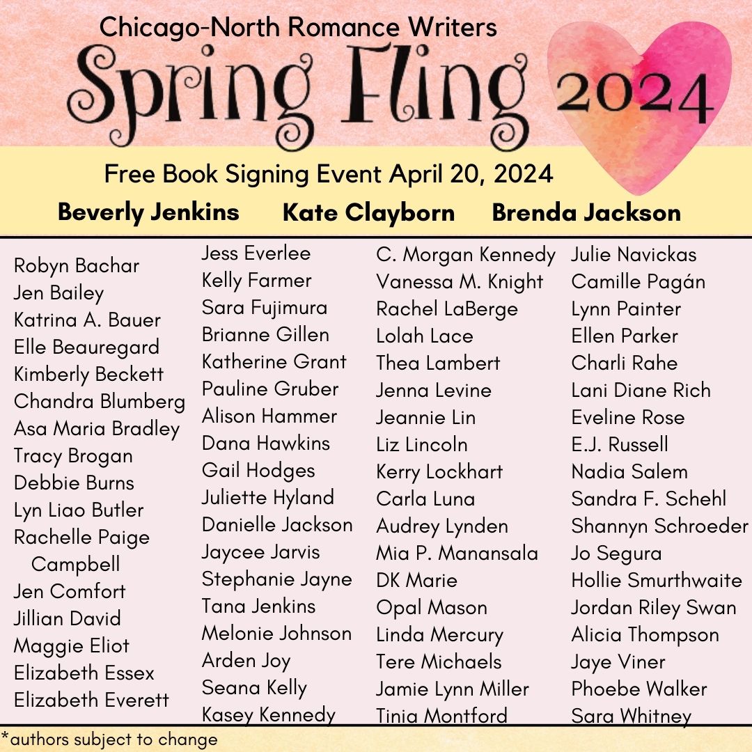 I'll be speaking on 3 panels at @ChicagoSF2024: The Author-Agent Relationship, The Impact of Word Choice in Sex Scenes, & Let's Talk Contemporary Romance. Then there's the mega book signing on Saturday, April 20 from 3:00-5:00. FREE & open to everyone! See you there! 😃 #CNSF24