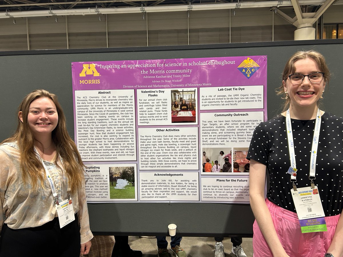 #URW2024 This is Undergraduate Research Week. UMN Morris students traveled to New Orleans this semester to present their research and Chem Club activities at the American Chemical Society spring meeting.  

Tell us about your undergraduate research experience.