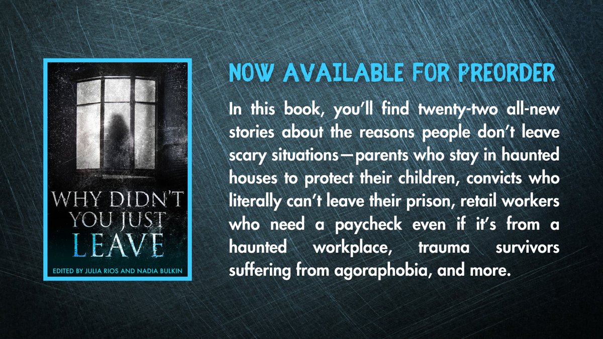 Some things you can look forward to in Why Didn't You Just Leave: -The tender strangeness and terror of @JAWMcCarthy's story 'Lamai.' -The suffocating, agoraphobic atmosphere of @VictoriaDalpe's 'Because It Was Worse Outside' More previews to come!