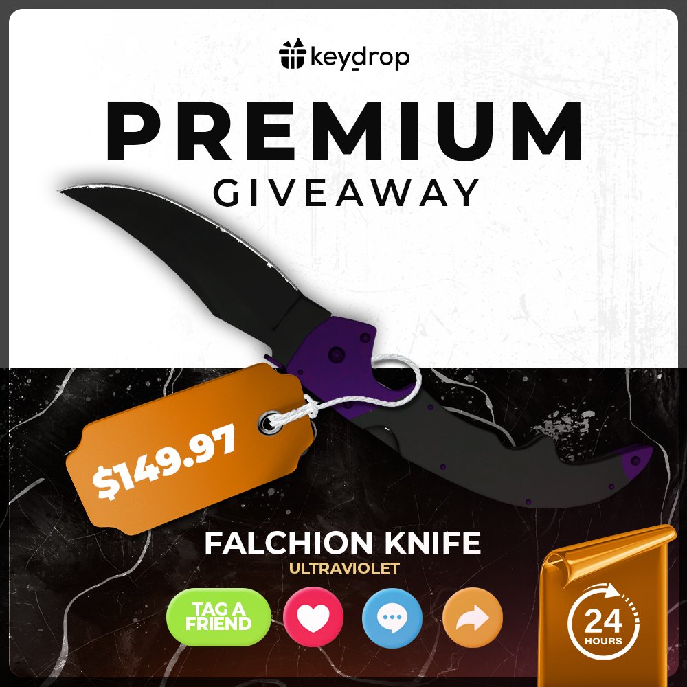 Win Falchion Knife | Ultraviolet in JUST 3 clicks!🏆 👊 Like ❤️ the post! 🔁 Retweet! 👥 Tag a Friend! ⏰ Wait 24 hours! *Make sure you follow us #giveaways #signfree #freegiveaways #keydropcom