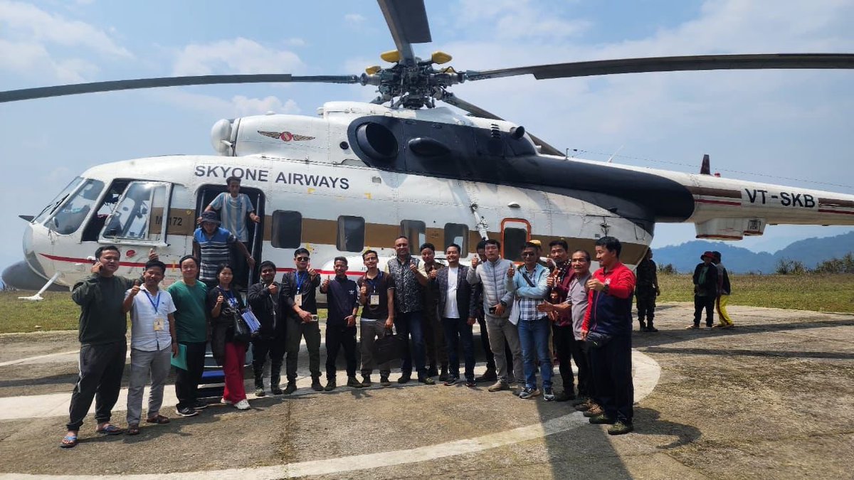 Election Commission posts, 'Polling teams along with #EVMs and #VVPATs enroute to four polling stations of #Pipsorang Circle, #ArunachalPradesh on MI-172 choppers. The sorties mean they can avoid foot march and ensures that the team reaches their location along with election…