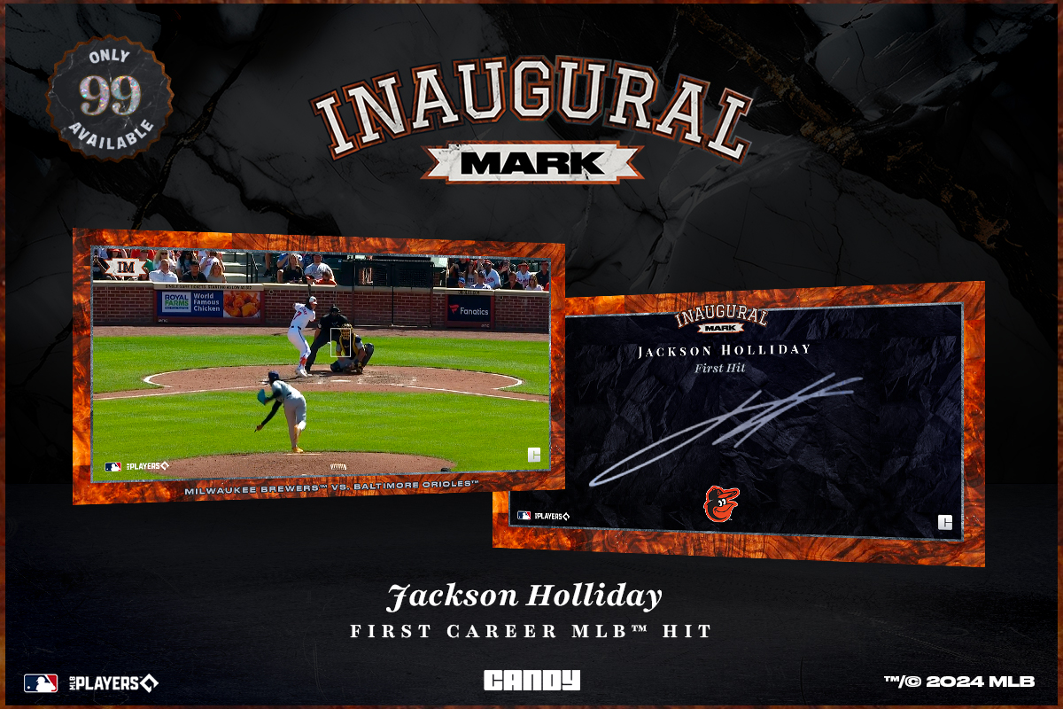 Welcome to the Show, Jackson Holliday 🙌 Now, it's time for your shot at snagging the FIRST and ONLY #InauguralMark featuring his first @MLB hit! #⃣/99 💰 $50 You're going to have to be FAST 💨 Drop LIVE @ 3:30pm ET! 🔗 candy.com/mlb/drops/6a1f…