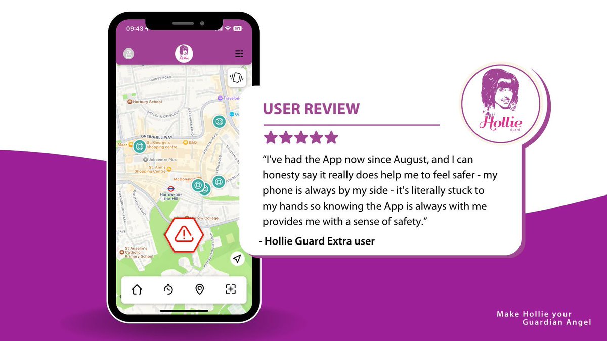 💜 When using #HollieGuard, you can trigger an alert by shaking your phone or tapping the icon tile button.

👥 This will notify chosen emergency contacts of your location and real-time video and audio footage. Allowing them to make an informed decision on how best to help you.